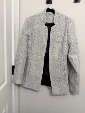 Women's Textured Open-Front Blazer in Light Gray